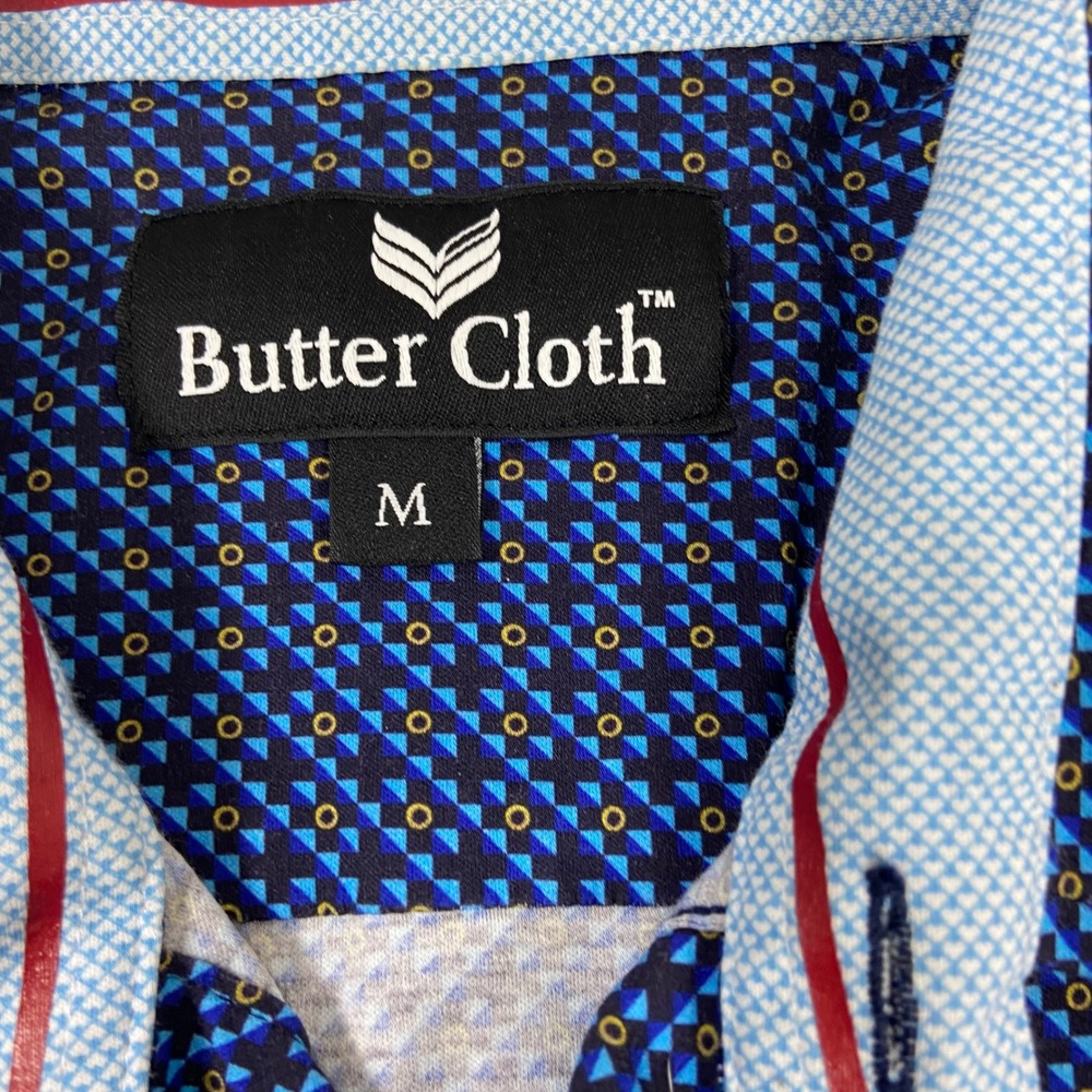Butter Cloth Mens M Blue Button Up Shirt Excellent Geometric Long Sleeve Cotton - Picture 2 of 7